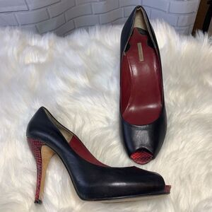Max Studio Black Leather Reptile Heel Pump…